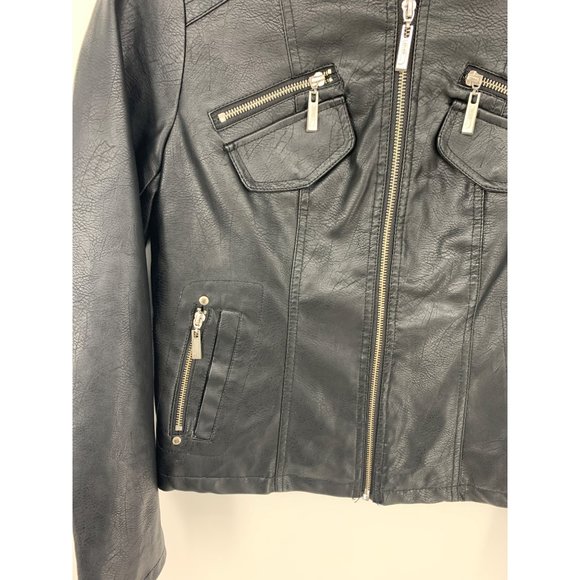 JOU JOU Black Zip Up Faux Leather Moto Jacket Size M - Picture 2 of 11